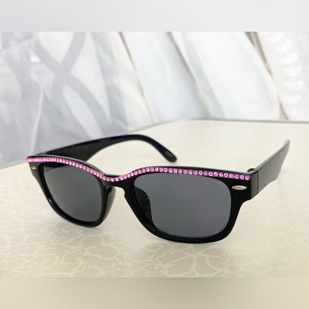 Black Sunglasses with Pink Crystal Rhinestone Trim